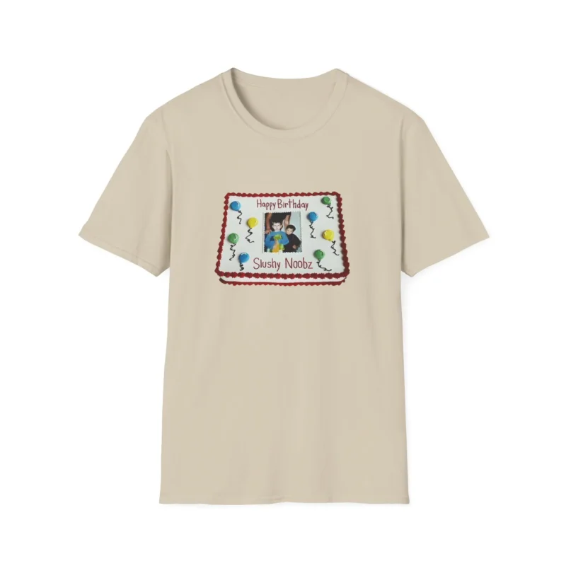 Slushy Noobz Birthday Cake T-Shirt Sand