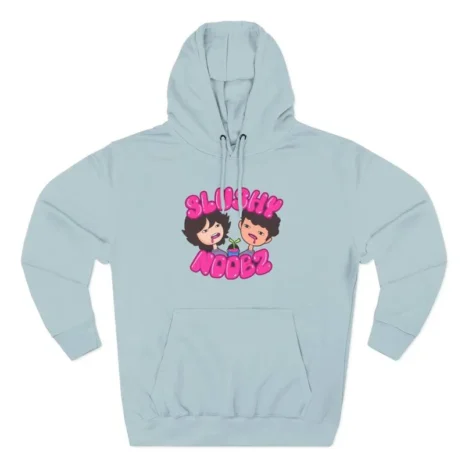 Slushy Noobz Three-Panel Fleece Pink Logo Hoodie Blue Mist Slushy Noobz Three-Panel Fleece Pink Logo Hoodie Blue Mist