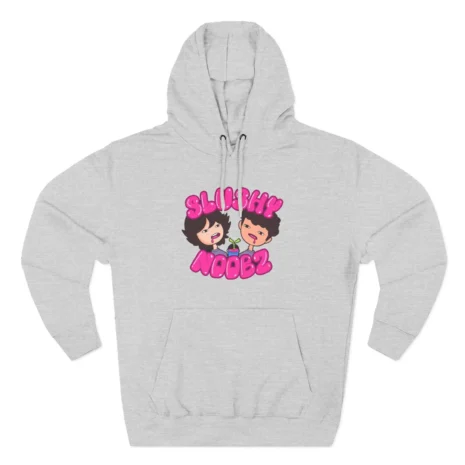 Slushy Noobz Three-Panel Fleece Pink Logo Hoodie Heather Grey Slushy Noobz Three-Panel Fleece Pink Logo Hoodie Heather Grey