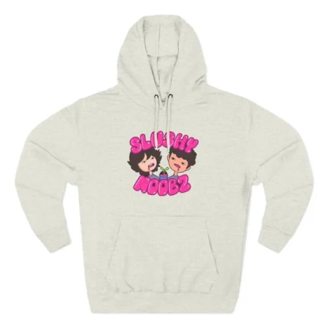 Slushy Noobz Three-Panel Fleece Pink Logo Hoodie Oatmeal Heather Slushy Noobz Three-Panel Fleece Pink Logo Hoodie Oatmeal Heather