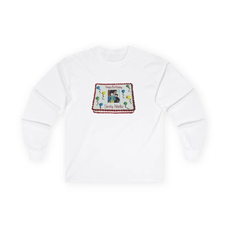 Slushy Noobz Birthday Cake Cotton Long Sleeve Tee White