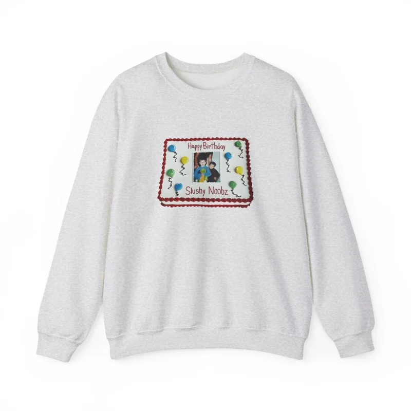 Slushy Noobz Birthday Cake Crewneck Sweatshirt Ash