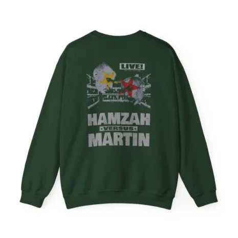 Slushy Noobz Hamzah Versus Martin Crewneck Sweatshirt Forest Green Back Side Slushy Noobz Hamzah Versus Martin Crewneck Sweatshirt Forest Green Back Side